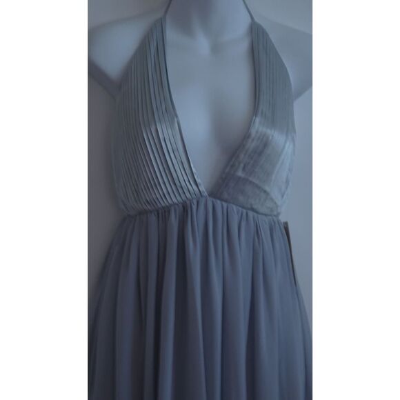 Tobi Women's Silver Pleated Low V Halter Empire Maxi dress Sz XS NWT 168 - Picture 6 of 11